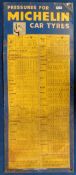 Motoring, original Michelin Car Tyre Pressures metal garage sign listing tyre pressure