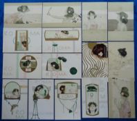 Postcards, Raphael Kirchner, 16 cards (5 gd, 5 fair and 6 poor), the 5 gd all being from the Roma