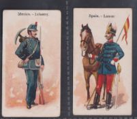 Cigarette cards, Wholesale Tobacco Co, Armies of the World, two cards, Mexico - Infantry & Spain -