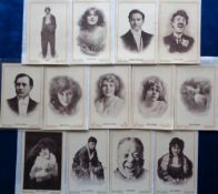 Postcards, Silk postcards of early cinema stars issued by Themans Co in 1914, to include 13 of the
