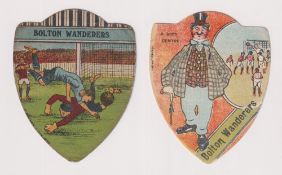 Trade cards, Baines, two shield shaped football cards, both Bolton Wanderers (slightly grubby)