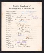 Cricket autographs, Australia, an official printed Tour sheet for the Australian Tour to Great