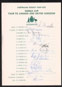Cricket autographs, Australia, a collection of 17 items, Official Tour Sheets and Menu cards