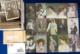 Postcards, Actors and Actresses, approx. 280 cards to include Charlie Chaplin (Rotary), 5 silk