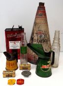 Motoring, a selection of items to comprise a conical Mobiloil Gargoyle tin (approx. size 53 X 28