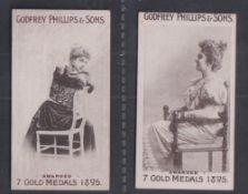 Cigarette cards, Phillips, Beauties - 'HUMPS' (Awarded 7 Gold Medals 1895' at base), two cards, ref.