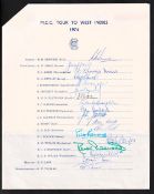 Cricket autographs, a collection of 12 signed items, Tour Sheets, Menu cards, Eve of Test Dinners