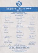 Cricket autographs, England, a collection of 9 Official Tour Sheets, 1980's onwards, each with