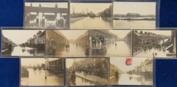 Postcards, Floods, 10 cards of the Ashford floods of 29 Oct 1909. Includes Beaver Rd showing