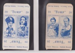 Cigarette cards, Carreras Turf uncut slides, Famous Film Stars (set 25 uncut double two per card