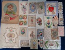 Ephemera, Victorian Valentines cards, approx. 35 cards to include 2 large format, paper lace,