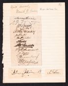 Cricket autographs, Australia, a sheet of laid down signatures on exercise book page for the