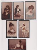 Cigarette cards, USA, Buchner, Actresses (Unnamed), six cards, 'X' size, approx. 100mm x 60mm, black
