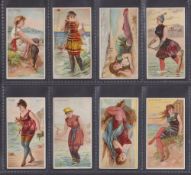 Cigarette cards, USA, Kinney, Surf Beauties, 8 cards, Bar Harbor, Block Island, Boulogne, Calais,