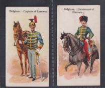 Cigarette cards, Wholesale Tobacco Co, Armies of the World, two cards, Belgium - Captain of