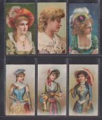 Cigarette cards, India, Star Tobacco Co, Beauties, six different coloured cards on thin stock, red