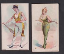 Cigarette cards, USA, Geo. F. Young, National Sports-Girls, 2 cards, Ireland & Spain (some sl toning