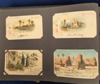 Postcards, Egypt, a vintage album containing approx. 430 cards, artist drawn, printed and RPs, to