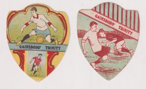 Trade cards, Baines, two shield shaped football cards, both Gainsboro Trinity (different) (gd) (2)