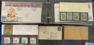 Stamps, Glory box to include QEII presentation packs and first day covers, album of early USA