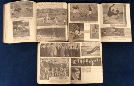 Football scrapbooks, three small format exercise book scrapbooks, covering seasons 1944/5, 1945/