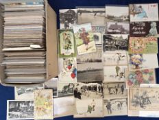 Postcards, a mixed selection of 400+ cards to include curling (7), Punch and Judy kiosk, views of