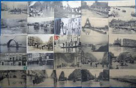 Postcards, 1910 Paris Floods, 60 printed French cards to include horses and carriages in flooded