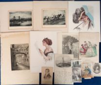 Prints, approx. 130 items to include 4 Kate Greenaway card mounted prints, a selection of pencil