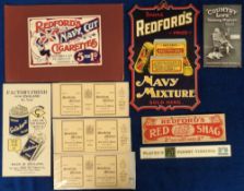 Advertising, Tobacco, a collection of items to include Redford's hanging shop advertising cards '