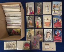 Postcards, Novelty, 100+ cards to include embroidered, lace (1), glitter, decoupage, glass eyes (