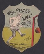 Trade card, W.N. Sharpe, shield shaped football card, 'Well Played Paisley Celtic' (gd) (1) Qty: 1