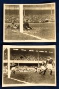 Trade cards, Wayfarer Clothes, two b/w photographic cards both featuring Arsenal matches, one v
