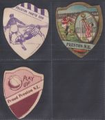 Trade cards, Baines, Football cards, Preston North End, 3 different shield shaped cards, 2 with
