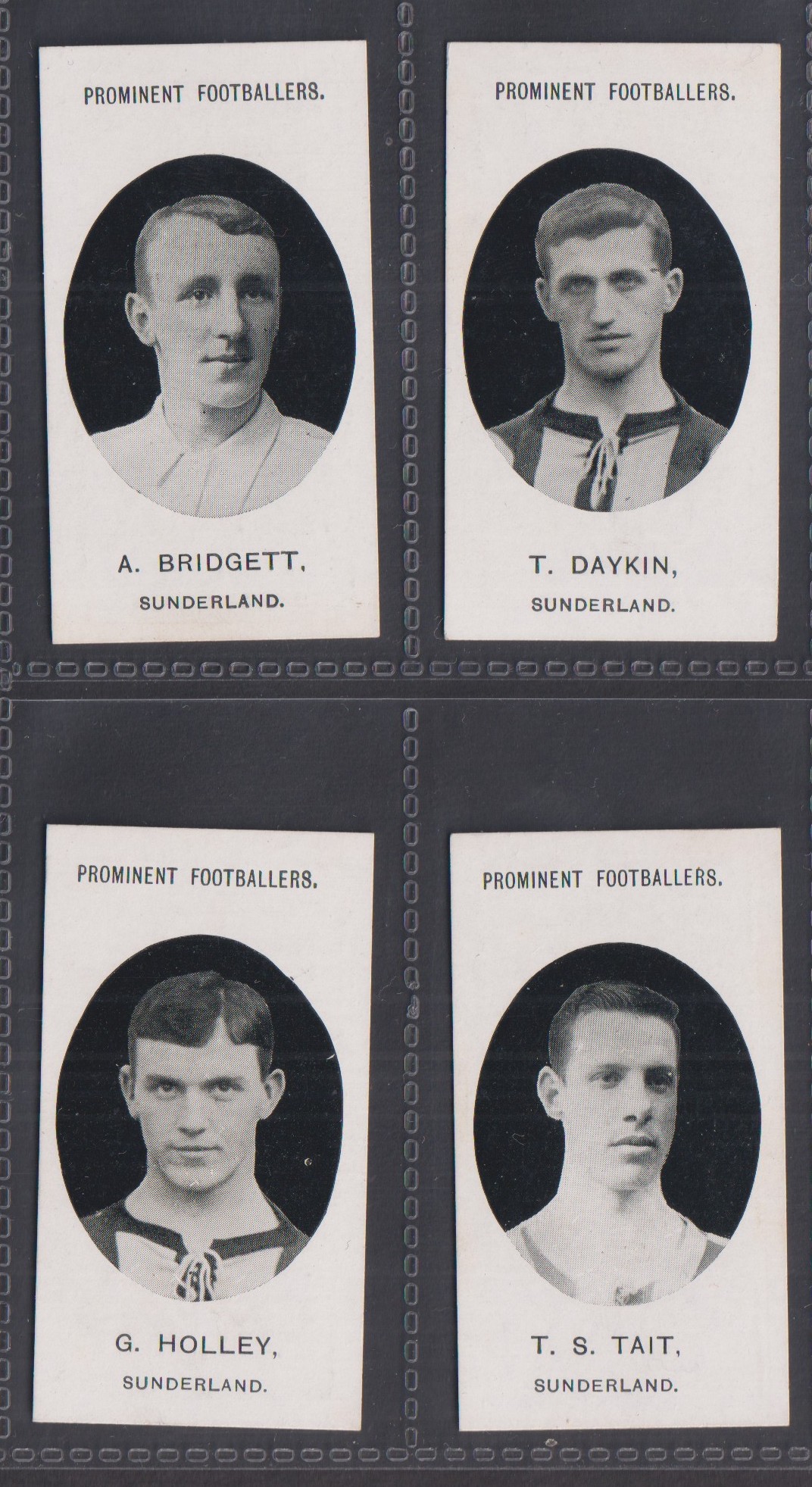 Cigarette cards, Taddy, Prominent Footballers (No Footnote), Sunderland, four cards, A. Bridgett, T.