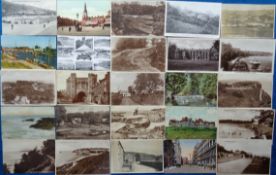 Postcards, UK Topo, 126 cards, RPs, printed and artist drawn to include street scenes, churches,