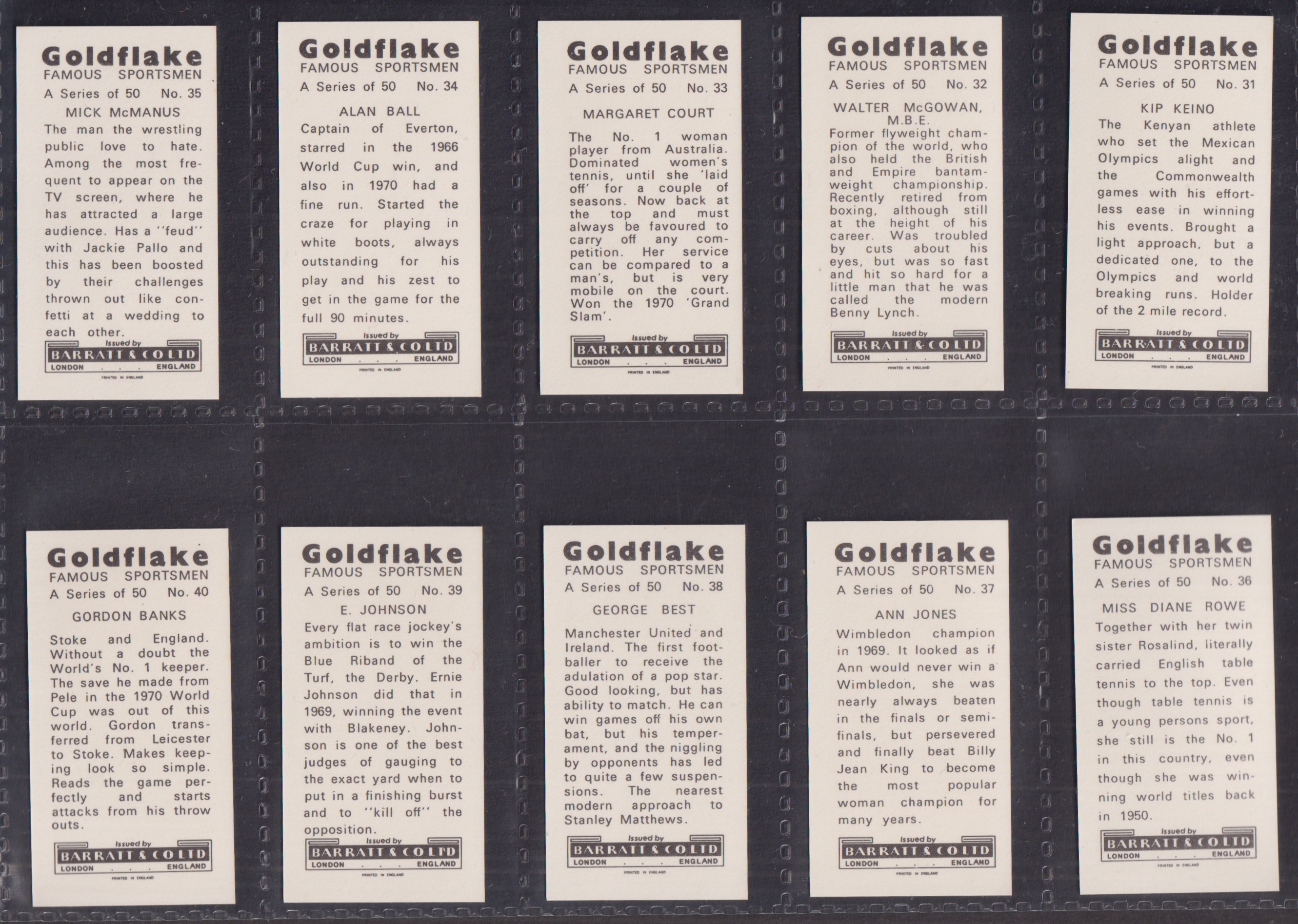 Trade cards, Barratt's, Famous Sportsmen (set, 50 cards) inc. Jack Nicklaus, Muhammed Ali, Pele, - Image 8 of 10