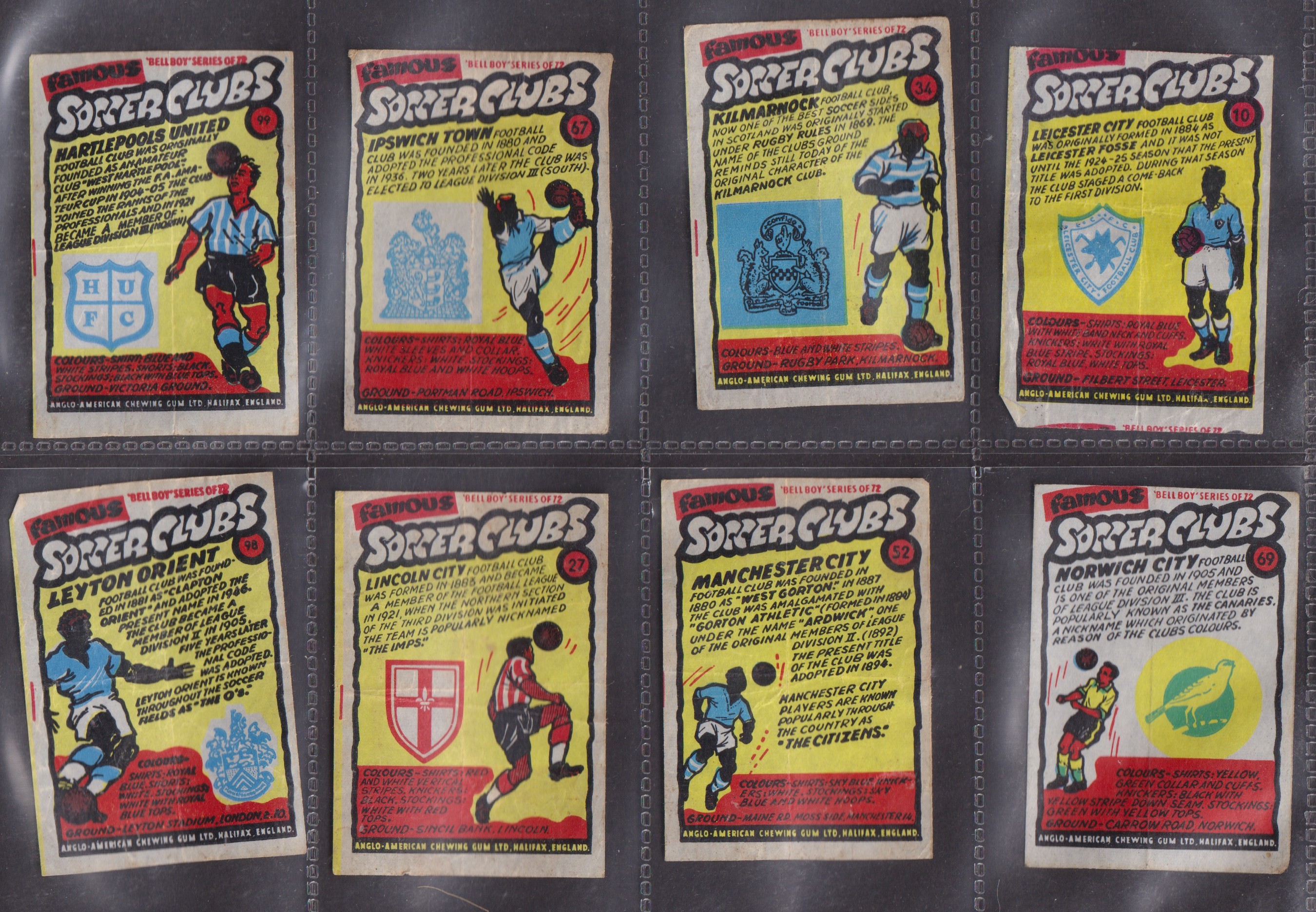 Trade cards, Anglo American Chewing Gum, Famous Soccer Clubs (Wax Wrappers) 82 wrappers (some with - Image 5 of 11