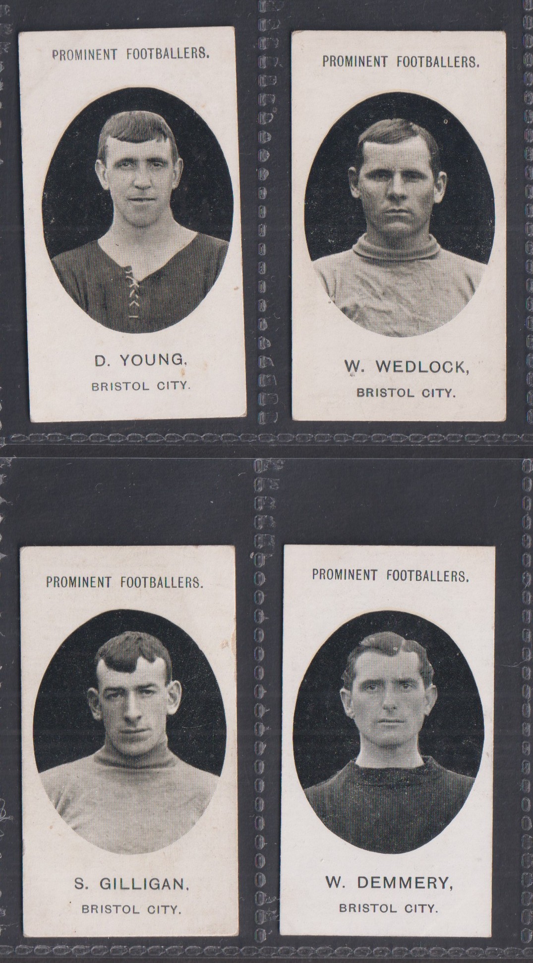 Cigarette cards, Taddy, Prominent Footballers (No Footnote), Bristol City, four cards, W. Demmery,