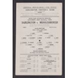 Football programme, Darlington v Middlesbrough 29 Jan 1944, FLN Cup, single sheet (gd) Qty: 1