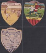 Trade cards, Baines, Football cards, Northampton, 3 different shield shaped cards, each with