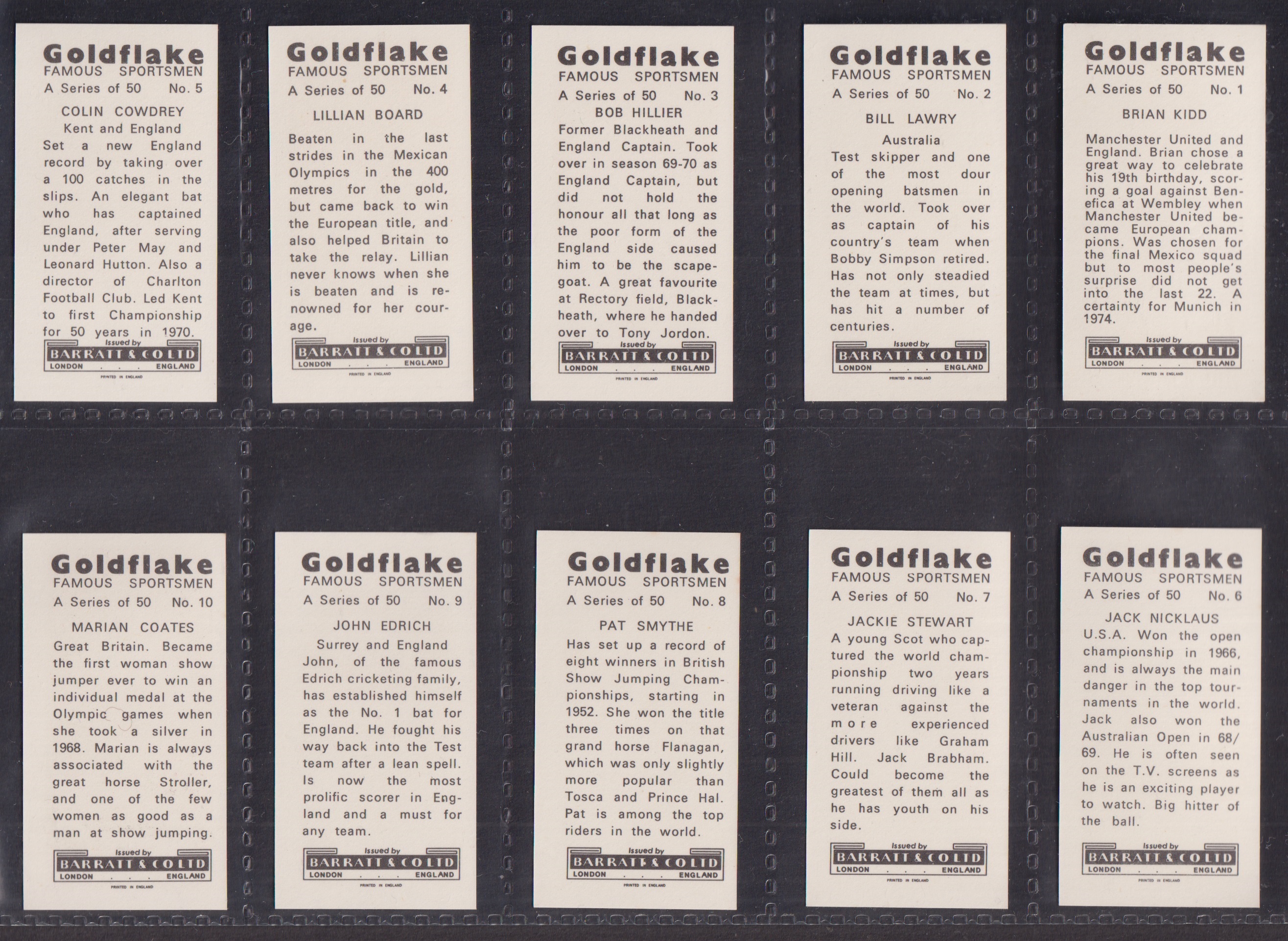 Trade cards, Barratt's, Famous Sportsmen (set, 50 cards) inc. Jack Nicklaus, Muhammed Ali, Pele, - Image 2 of 10