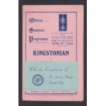 Football programme, Kingstonian v Stockton, 8 Apr 1933, FA Amateur Cup Final played at Dulwich