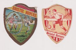 Trade cards, Baines, Football cards, Bristol Rovers, 2 shield shaped cards, with Football Action