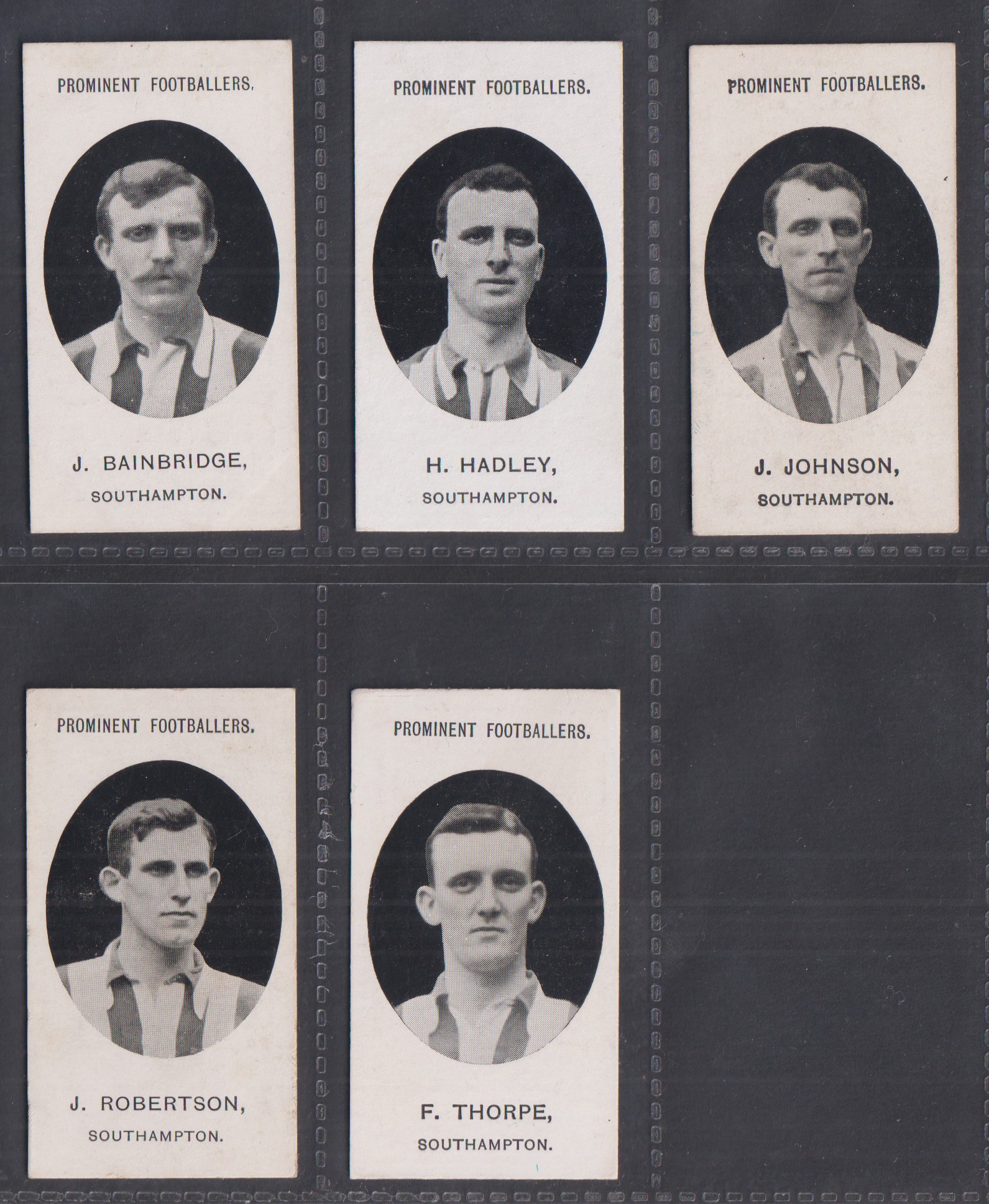 Cigarette cards, Taddy, Prominent Footballers (No Footnote), Southampton, five cards, J. Bainbridge,