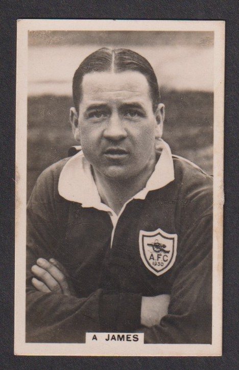 Cigarette card, Malta, Scerri, International Footballers, type card, no 23 A. James, Arsenal (vg) (