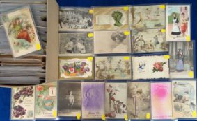 Postcards, Greetings, approx. 500 cards to include embossed, gilded, Art Nouveau, April 1st,