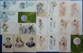 Postcards, Art Nouveau Glamour, a collection of 85+ cards to include Leon Dax, Boutet, Guillaume