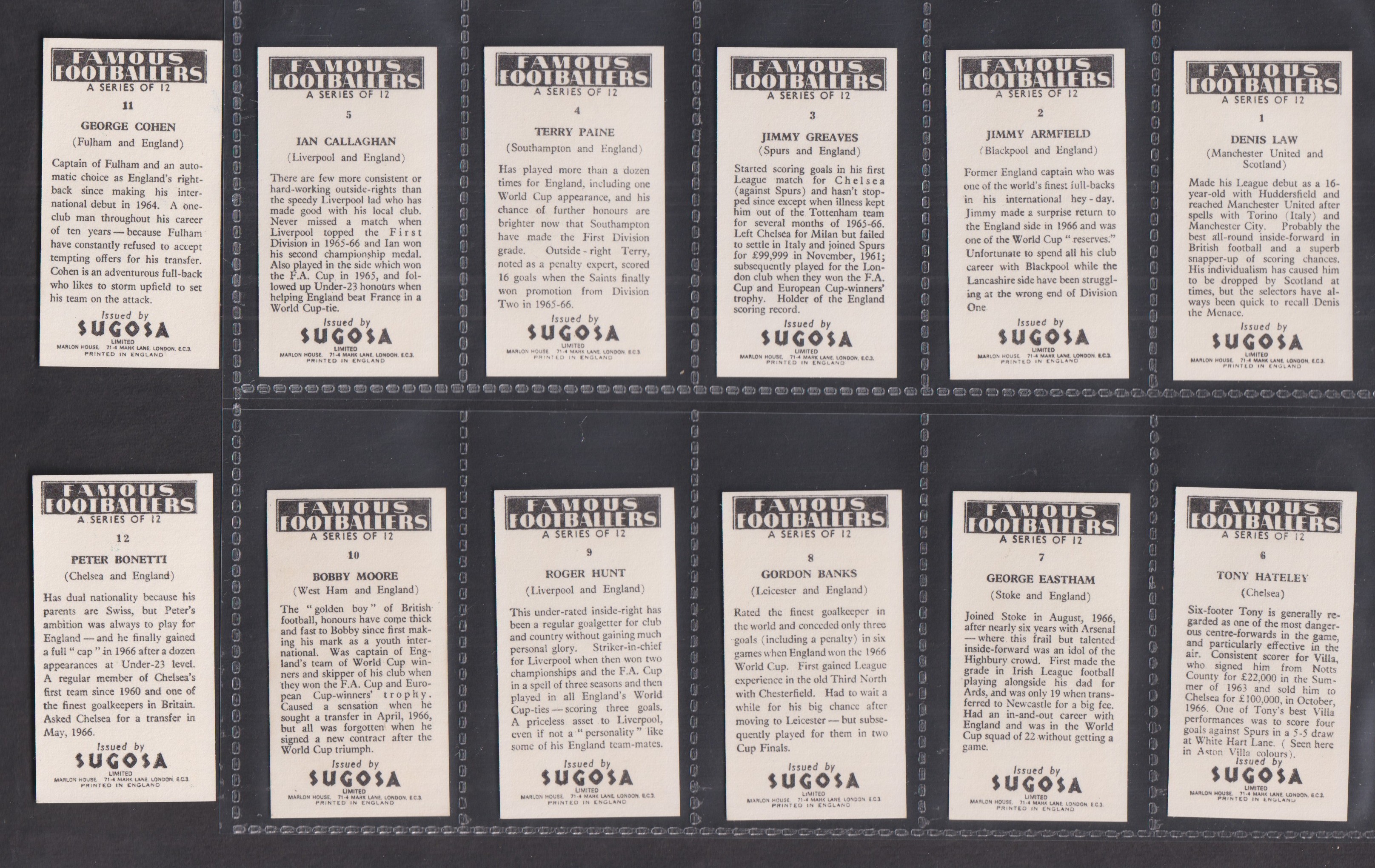 Trade cards, Sugosa, Famous Footballers (set, 12 cards) (vg) Qty: 1 - Image 2 of 2