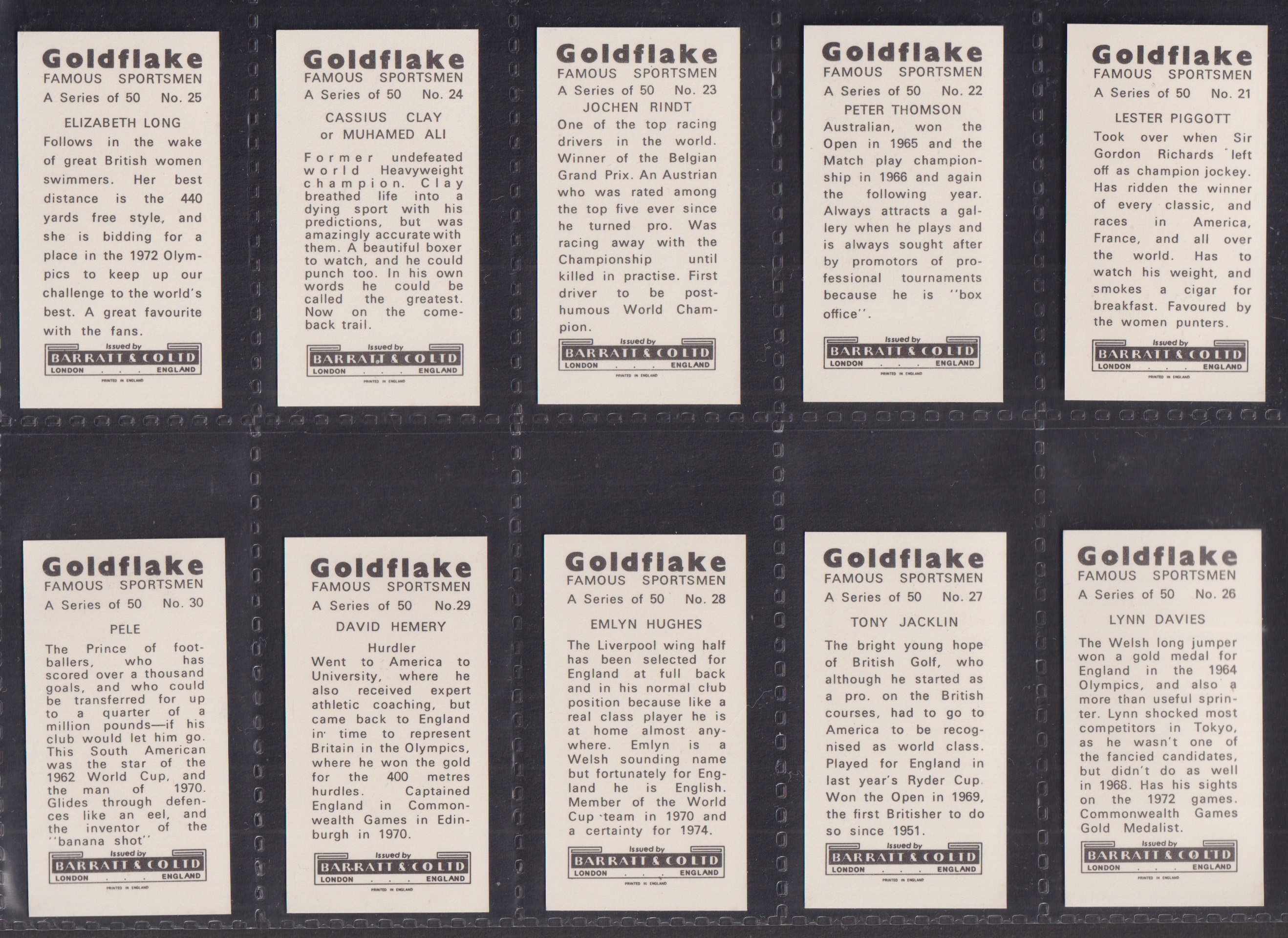 Trade cards, Barratt's, Famous Sportsmen (set, 50 cards) inc. Jack Nicklaus, Muhammed Ali, Pele, - Image 6 of 10