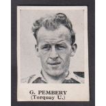 Trade card, Football Favourites, Footballers, type card, G. Pembery, Torquay Utd, 'K' size (vg) (